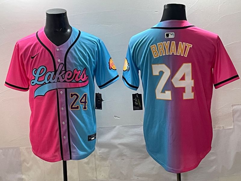 Men 2025 Los Angeles Lakers 24 Bryant Blue pink Nike NBA Jersey style 09